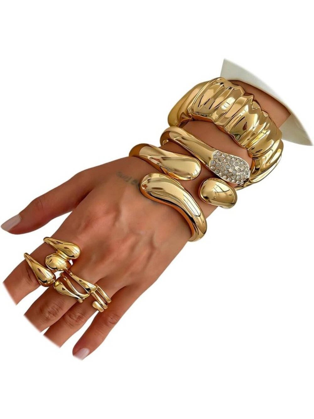 Trendy 3-Piece Chunky Gold Bangle Set for Women | Wide Cuff & Irregular Design